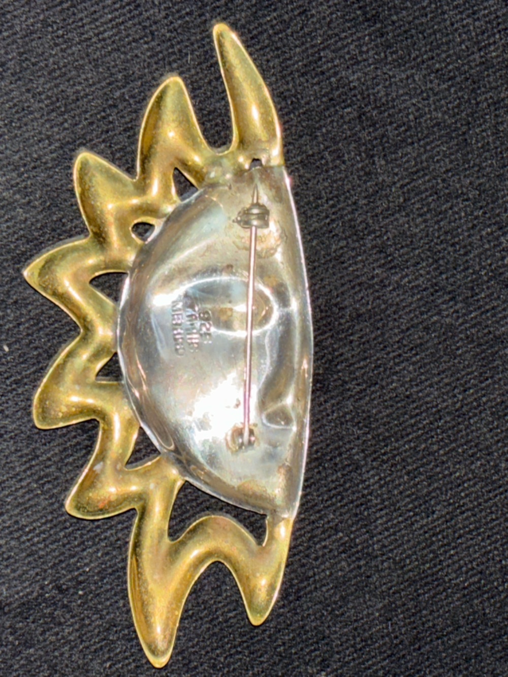 VTG 925 TAXCO MEXICO HALF SUN AND MOON FACE OVERSIZED BROOCH UNISEX BOHEMIAN EUC - Picture 9 of 11